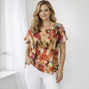 Chico's Rhinestone Embellished Short Sleeve Top | Chico's Size 2, Standard Large